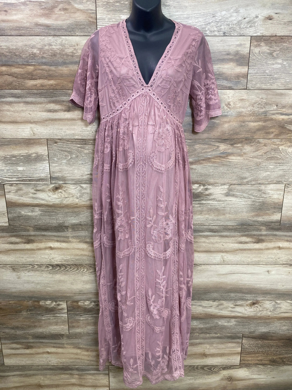 Pink Blush Maternity Lace Mesh Overlay Maxi Dress Mauve sz Large