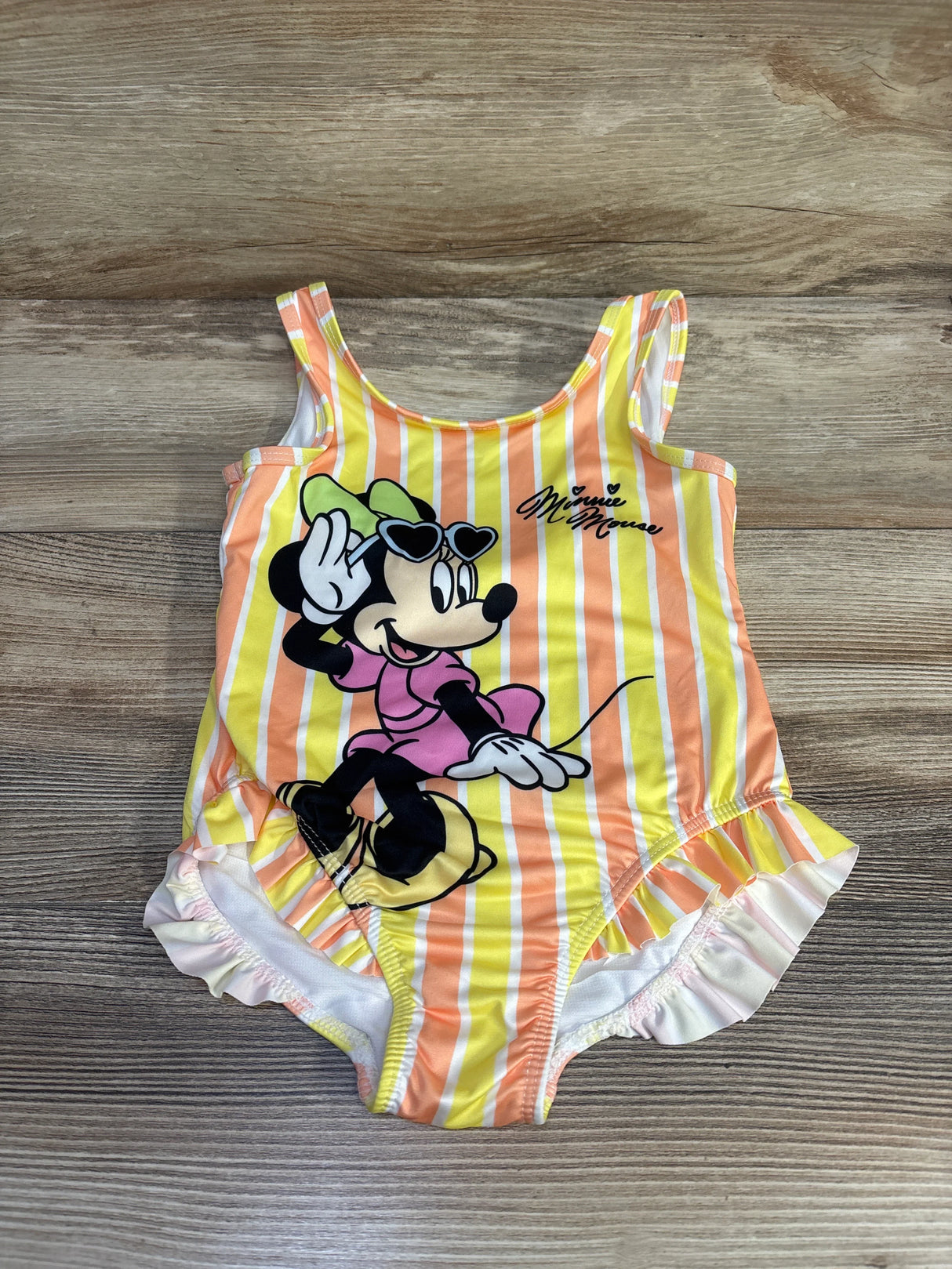 Disney Junior Minnie Mouse 1pc Striped Swimsuit Yellow sz 4T