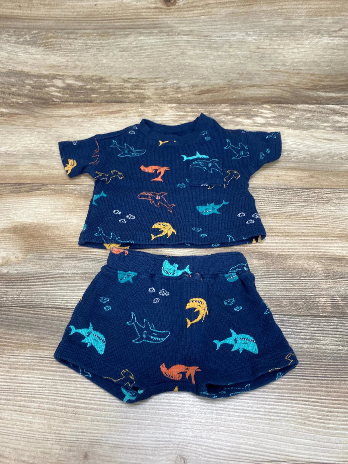 Old Navy 2pc Shark Print Shirt & Shorts Navy sz 0-3m