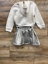 NEW DKNY 2pc Shine Like A Star Pull Over Hoodie & Metallic Skirt Set White sz 4T