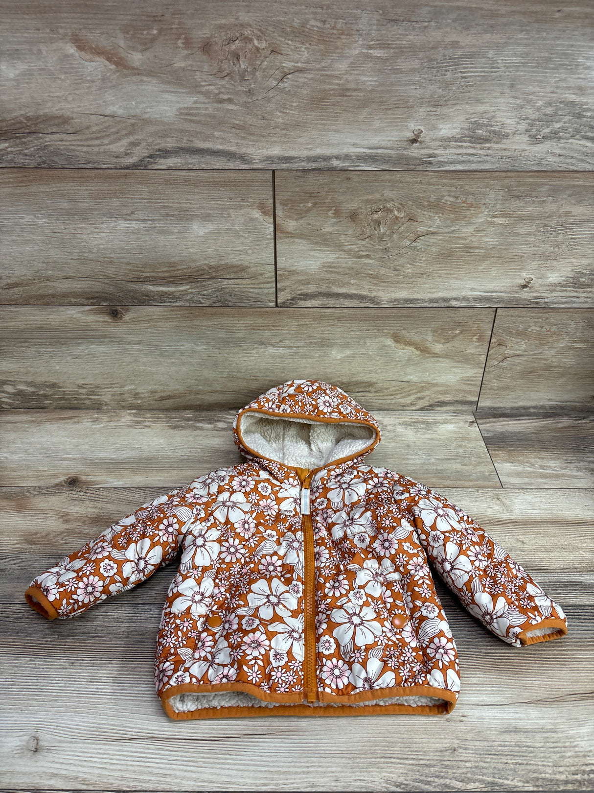 Cat & Jack Floral Reversible Puffer Jacket Orange sz 12-18m