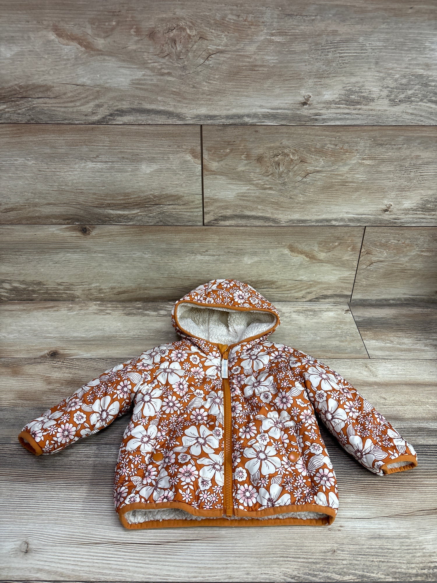 Cat & Jack Floral Reversible Puffer Jacket Orange sz 12-18m