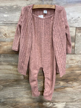 NEW Shein 2pc Rib Knit Jumpsuit & Cardigan Set Pink sz 9-12m