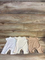 3pk Ribbed Shortie Rompers Beige sz 6m