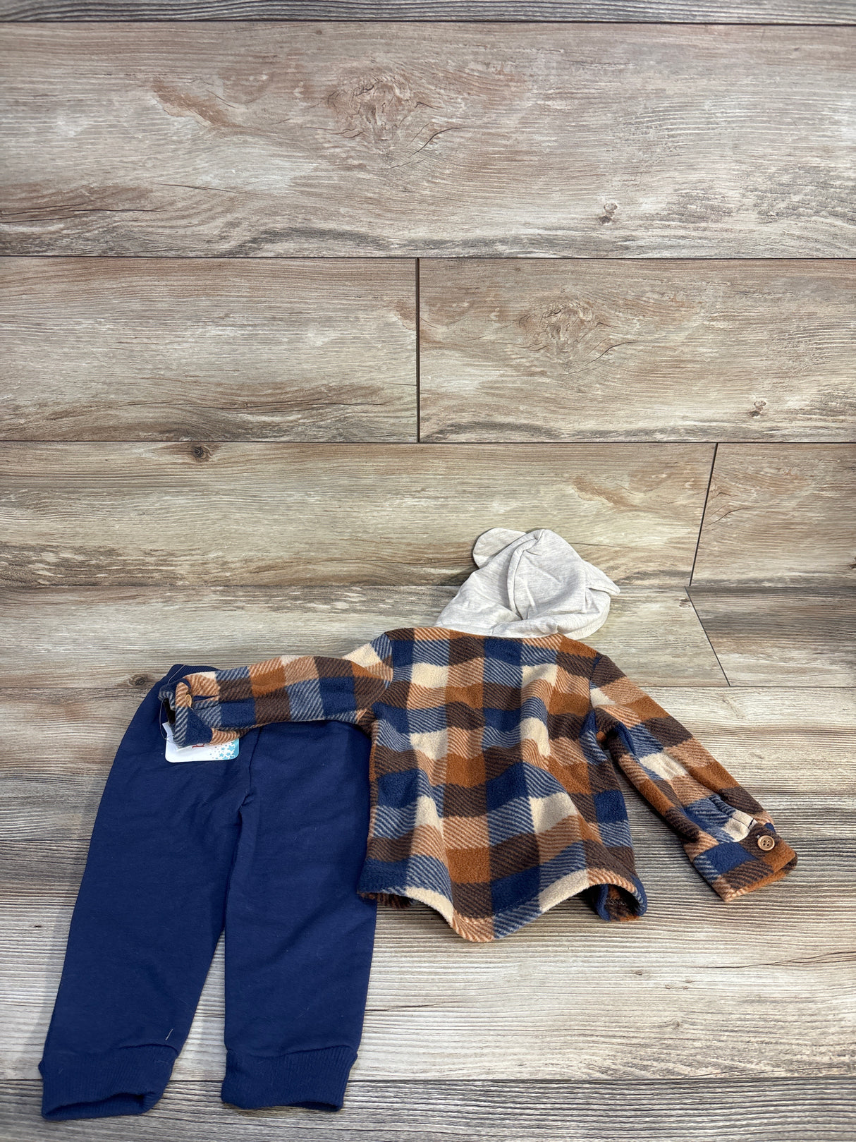 NEW Disney Baby 2pc Mickey Fleece Hooded Shirt & Joggers Set Beige sz 12m
