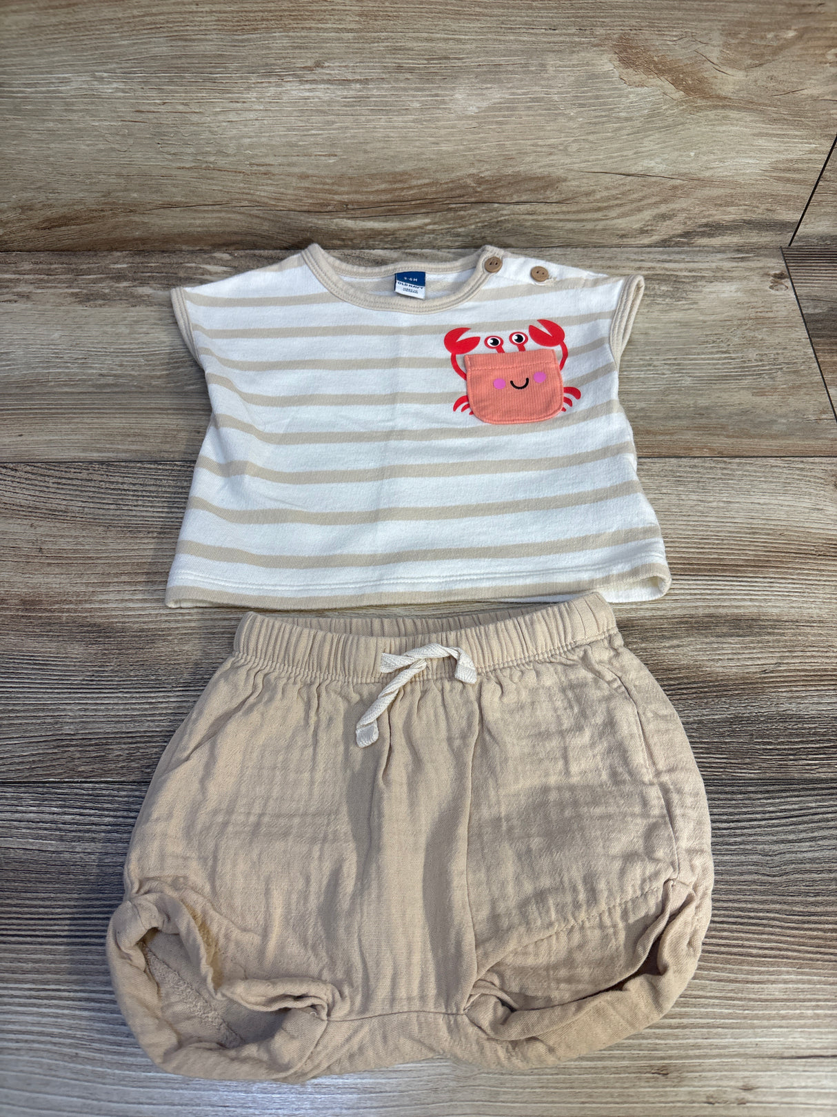 Old Navy Striped Crab Shirt & Gauze Bottoms Set Beige sz 3-6m