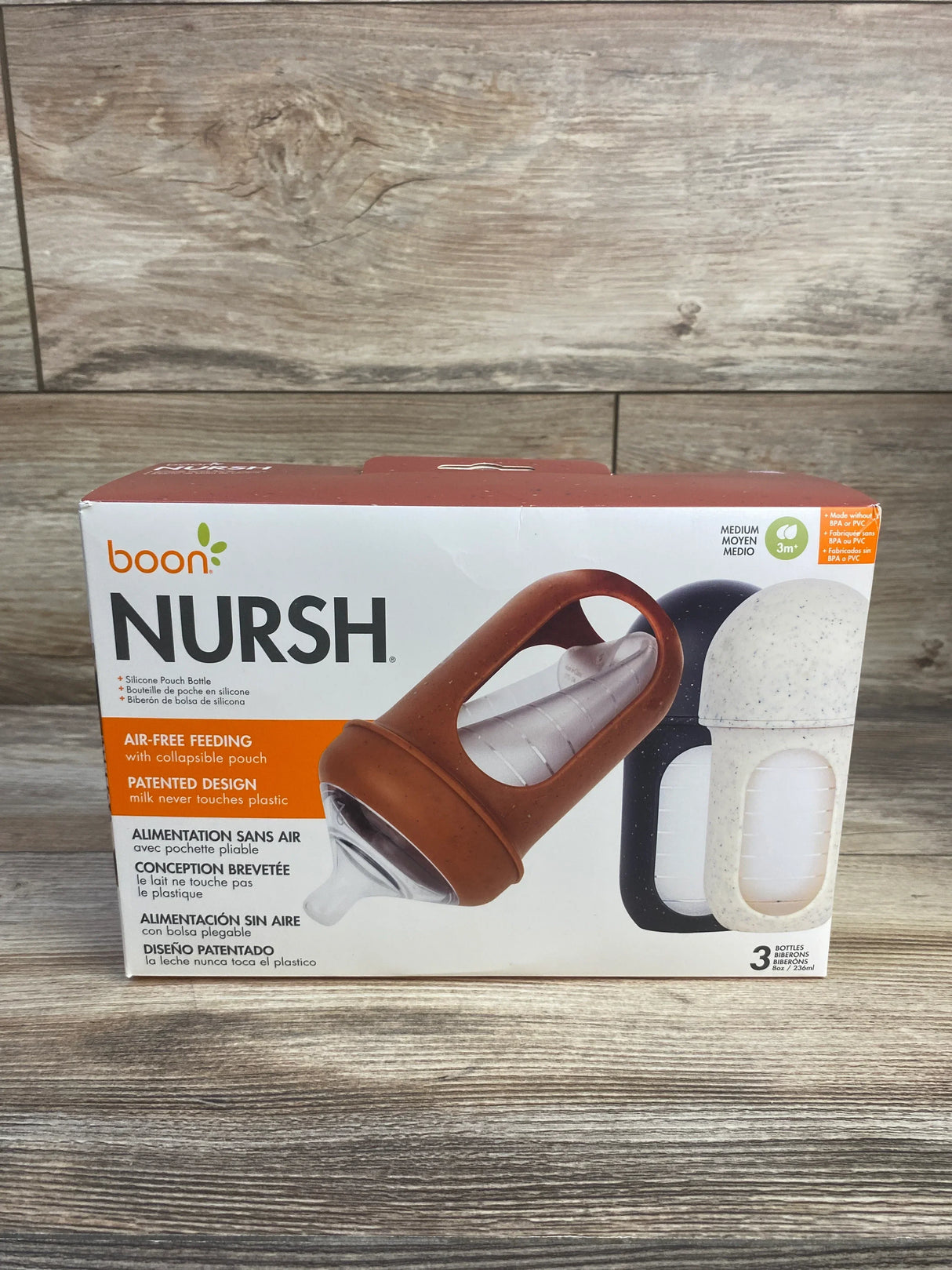 NEW Boon Nursh Silicone 3Pk Bottles with Collapsible Pouch - 8 fl oz in Speckle