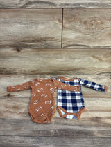 Hudson Baby 2pk Plaid Bodysuits Set Blue Preemie