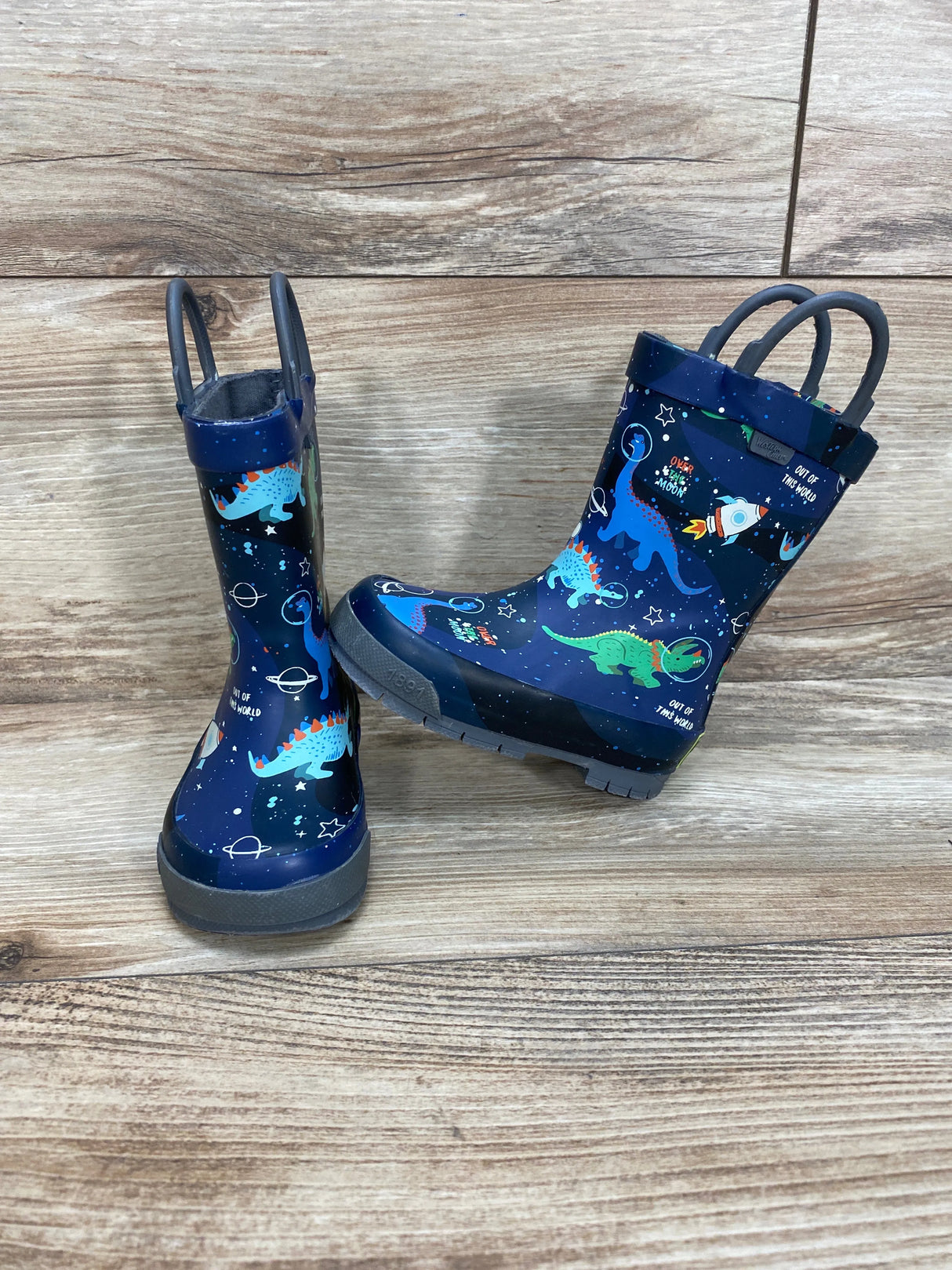 Western Chief Kids Space Dinos Rain Boot Navy Sz 5c