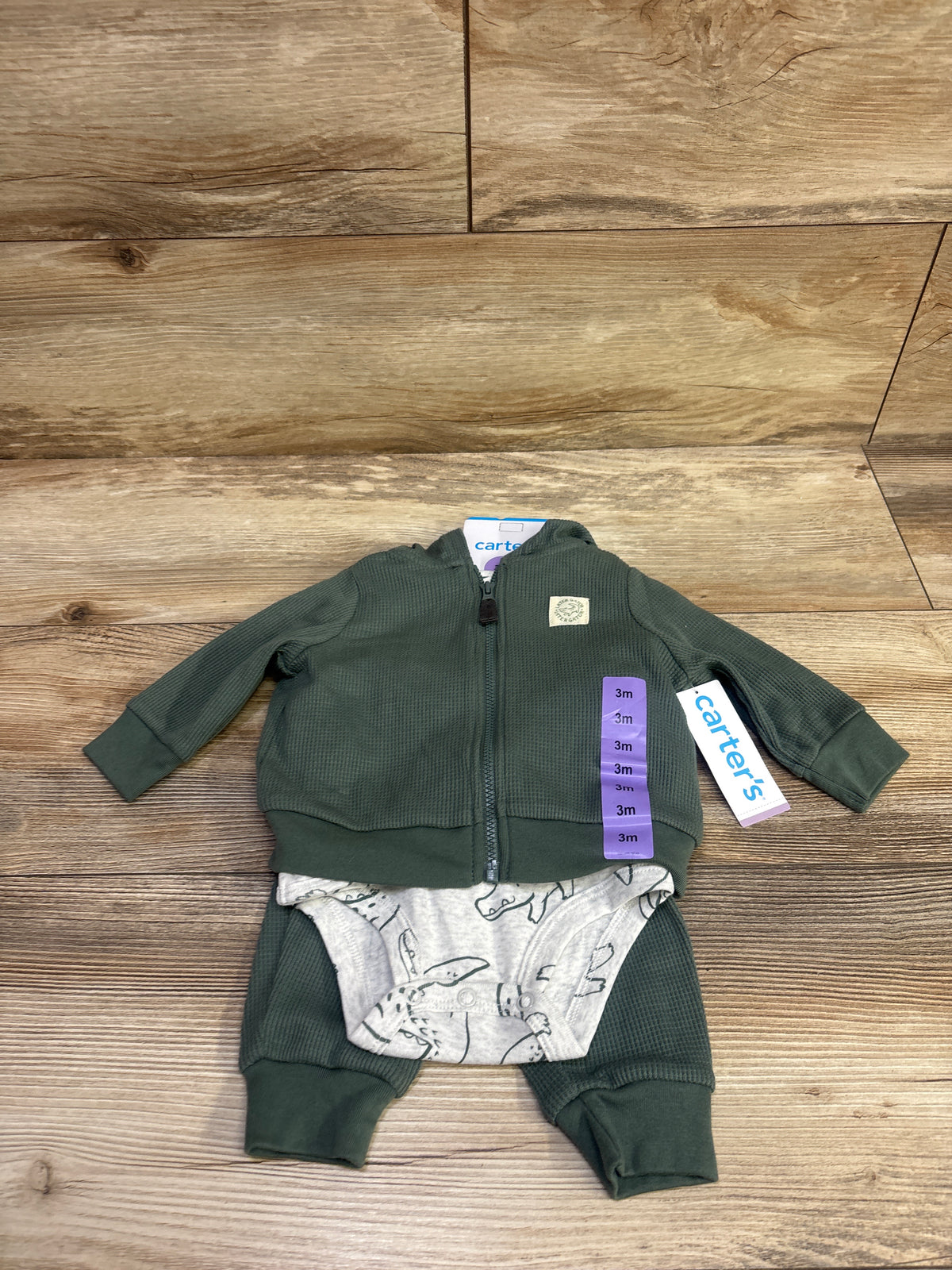 NEW Carter's 3pc Waffle Knit Jacket, Bodysuit, & Pants Set Green sz 3m