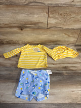 NEW First Impressions 3pc Rash Guard, Swim Trunks, & Hat Set Yellow sz 3-6m