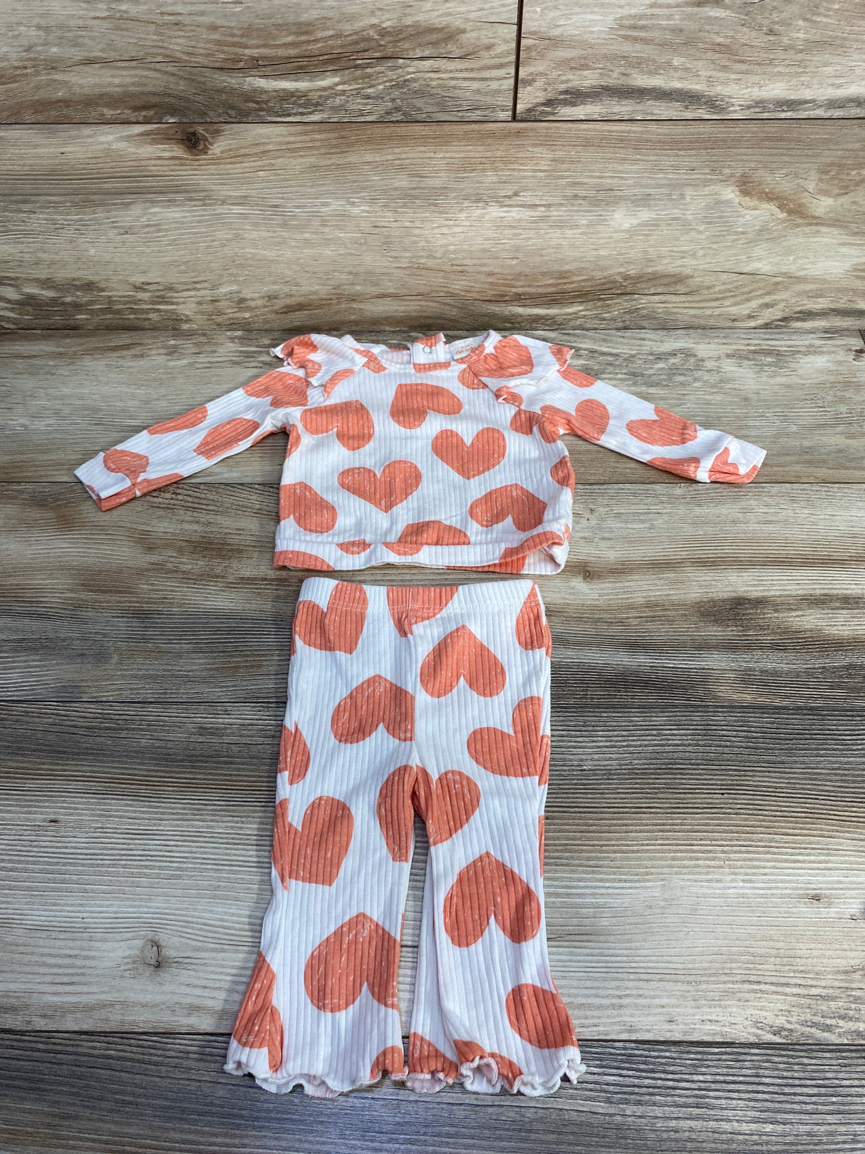 Cat & Jack 2pc Ribbed Heart Print Shirt & Pants Set White sz 0-3m