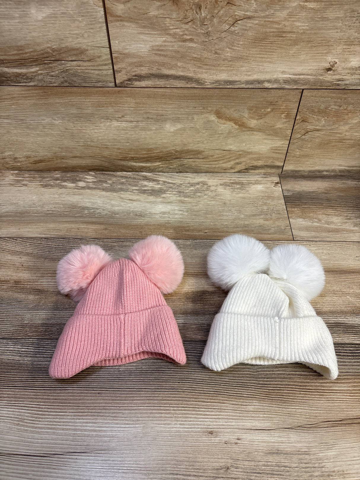 FURTALK 2pk Fleece Lined Winter Pom-Pom Beanie Pink/White sz 6-24m