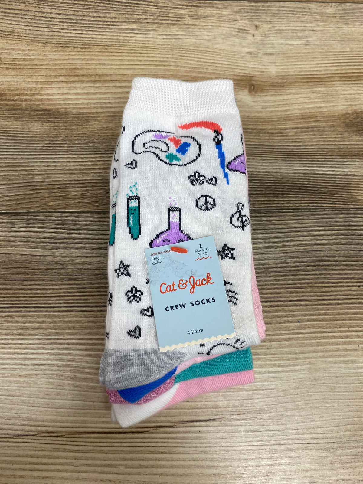 NEW Cat & Jack Crew Socks 4pk sz Large 3-10Y