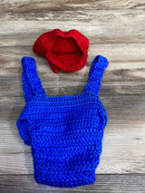 Super Mario Bros. Crochet Photo Prop 2pc Outfit Blue sz 9-24m