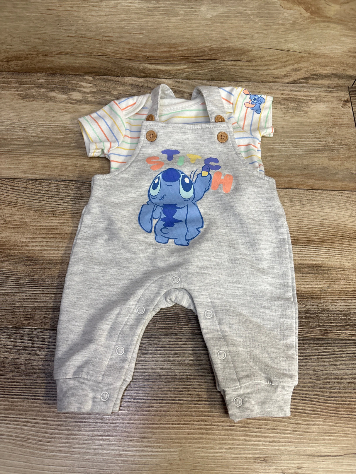 Disney Baby 2pc Striped Stitch Bodysuit & Overall Set White sz Newborn