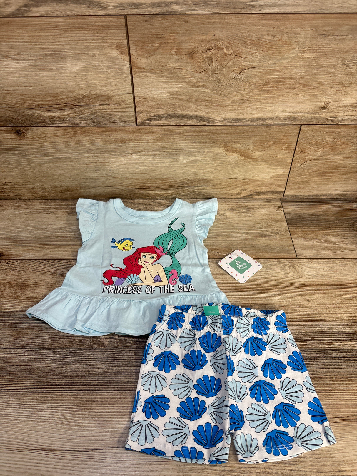 NEW Disney Baby 2pc The Little Mermaid Peplum Top & Shorts Set Blue sz 24m
