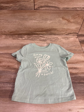 Light green Cat & Jack baby shirt with white floral design and 'love my mom a bunch!' text.