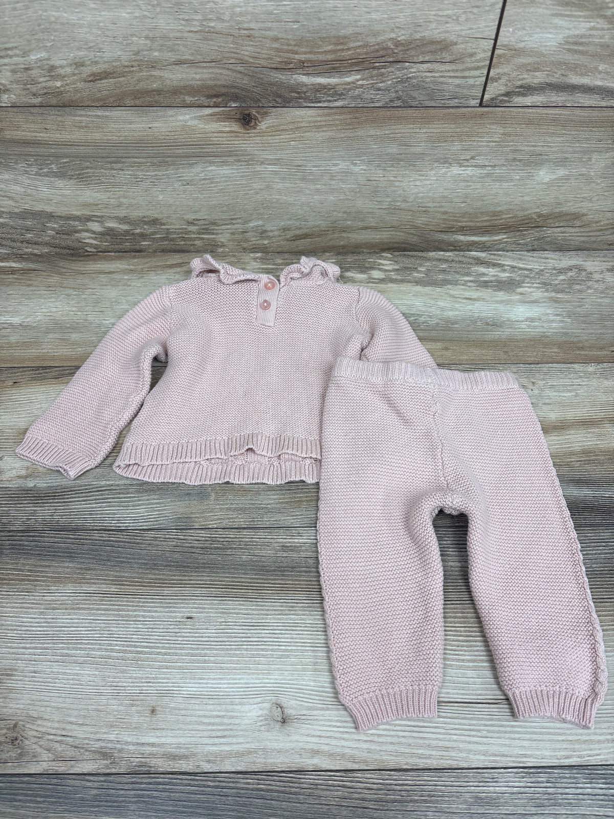 Nicole Miller 2pc Collared Cable-Knit Sweater & Pants Set Pink sz 6/9m