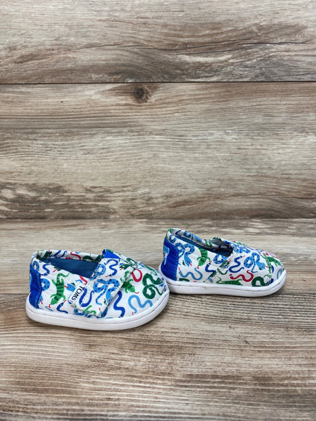 Toms White 'Cobalt Snakes' Tiny Alpargata Canvas Shoes sz 3c - Me 'n Mommy To Be