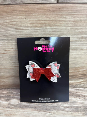 Red glitter and white polka dot baby hair bow on black card, kids accessory for sale