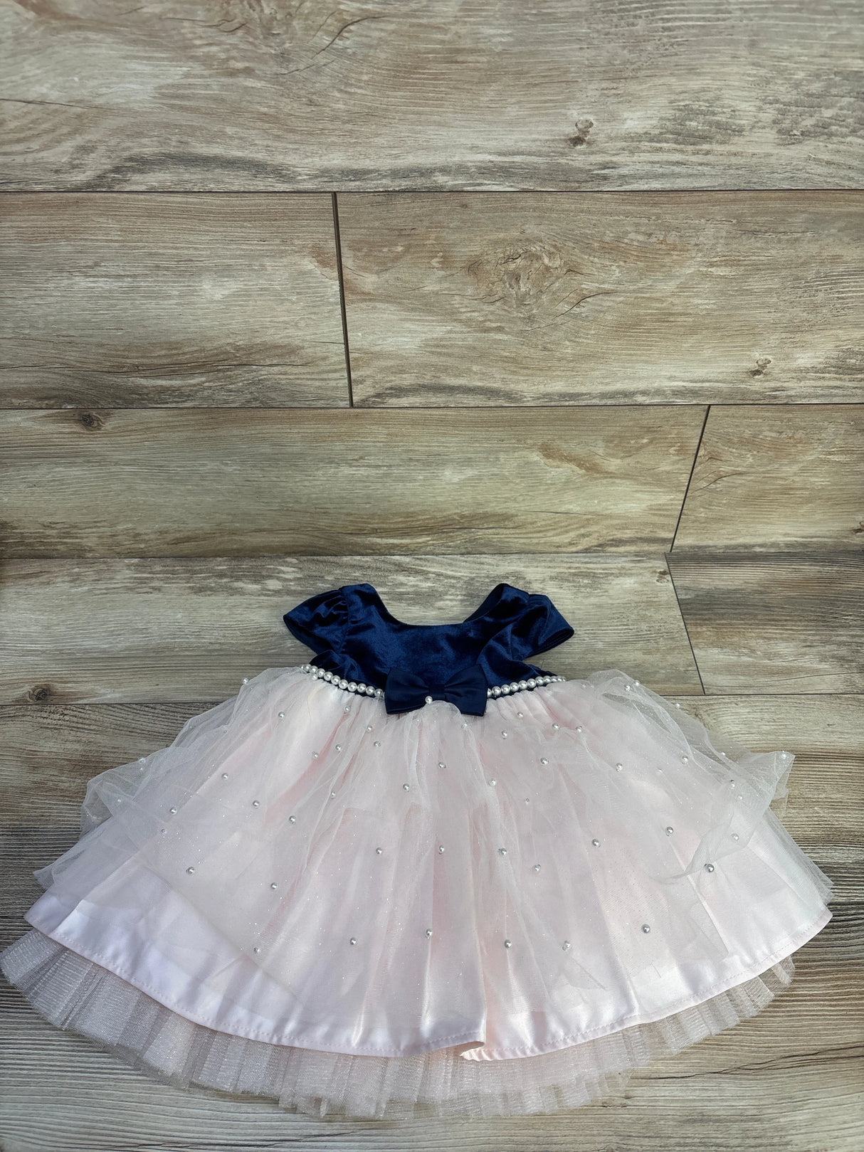 American Princess 2pc Velvet Pearl Tulle Dress & Bloomer Shorts Navy sz 24m