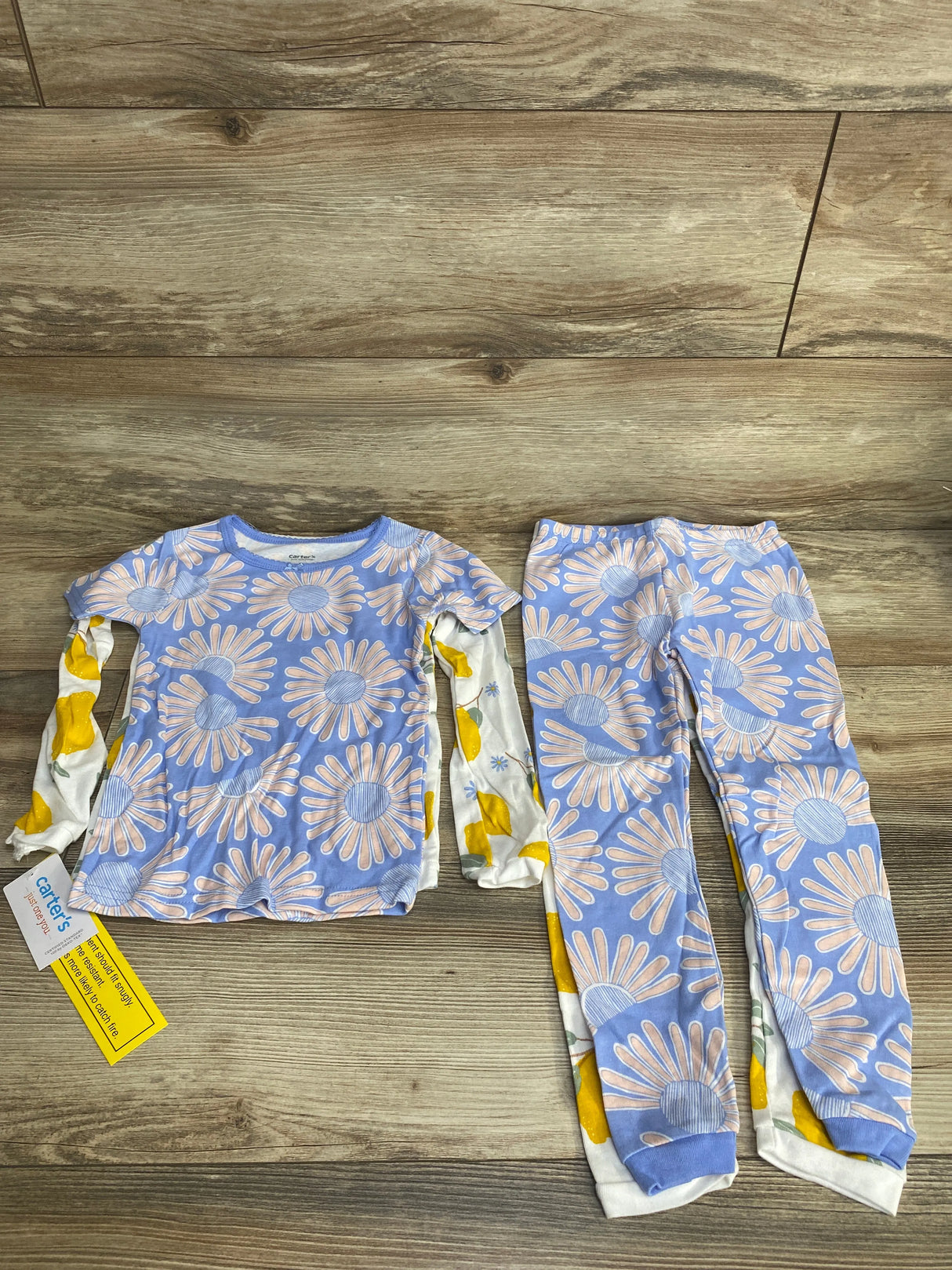 NEW Just One You 4pc Lemons & Flowers Pajama Set White/Blue sz 4T