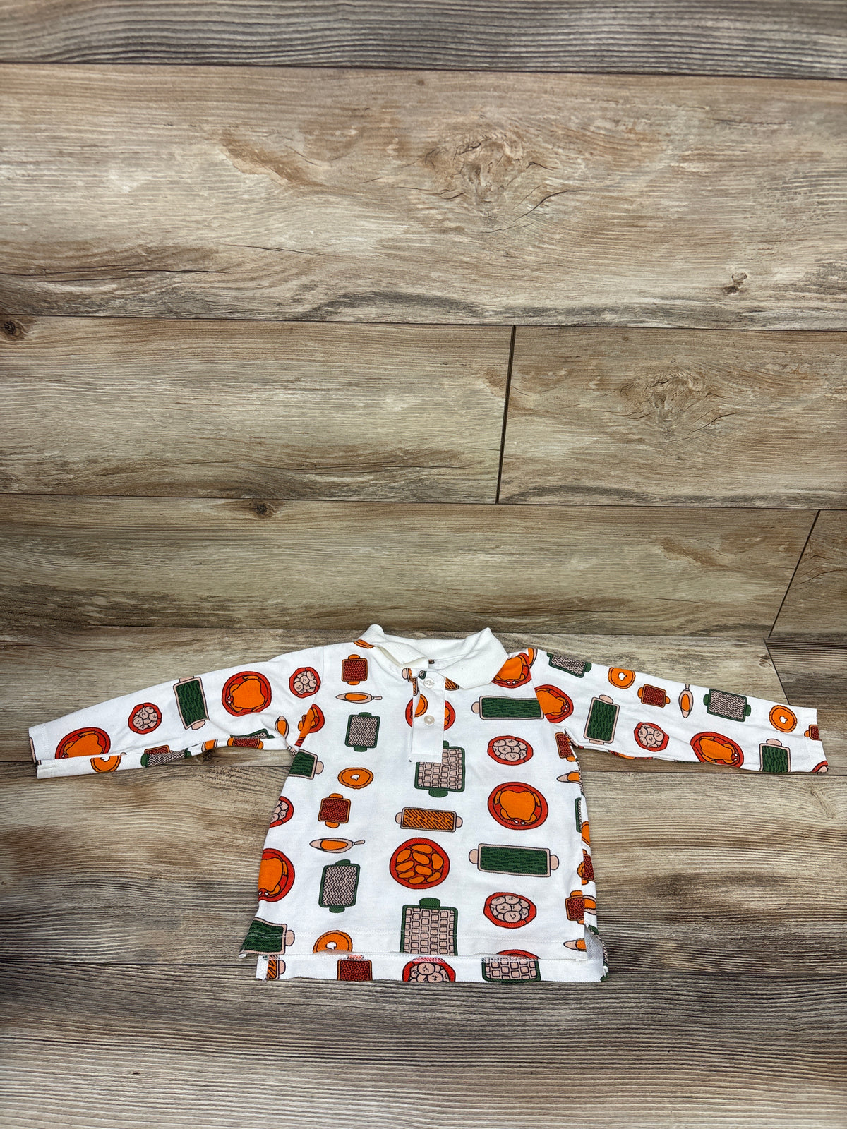 Monica + Andy Long Sleeve 'Pie For Dinner' Polo Shirt White sz 2T