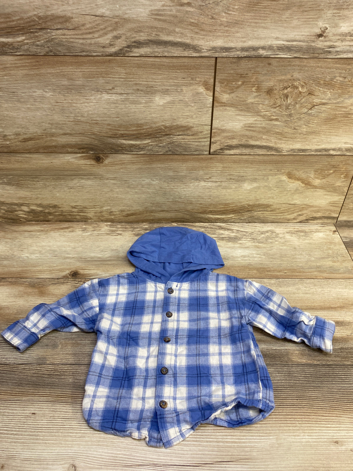 Child Of Mine Plaid Hooded Flannel Blue sz 12m