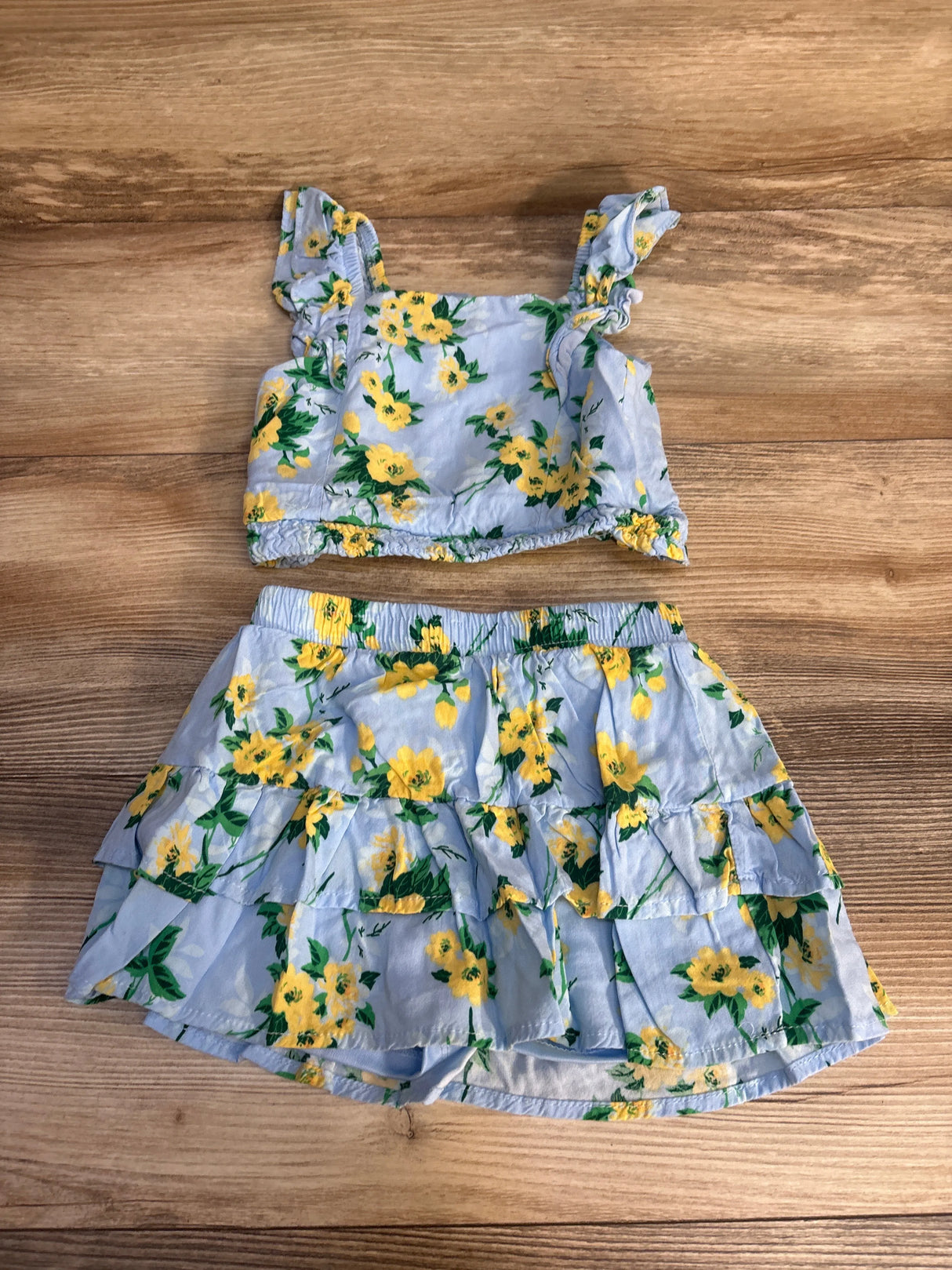Btween 2pc Floral Tank & Skort Set Light Blue sz 3T