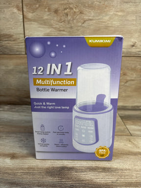 Front view of Kumikimi 12-in-1 bottle warmer box with digital display and BPA free badge on wood