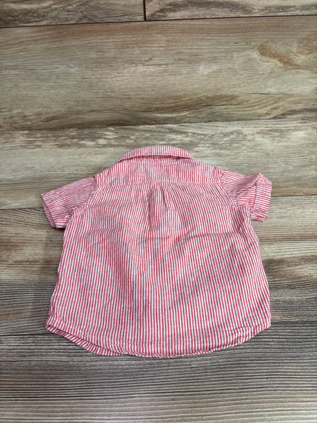 Back view of Janie & Jack red striped linen button-up shirt, size 6-12 months, with short sleeves and curved hem