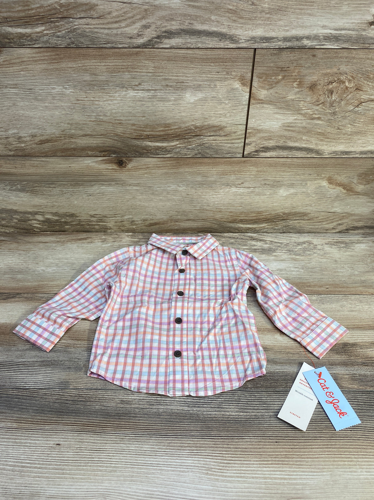 NEW Cat & Jack Plaid Button-Up Shirt Pink sz 12m