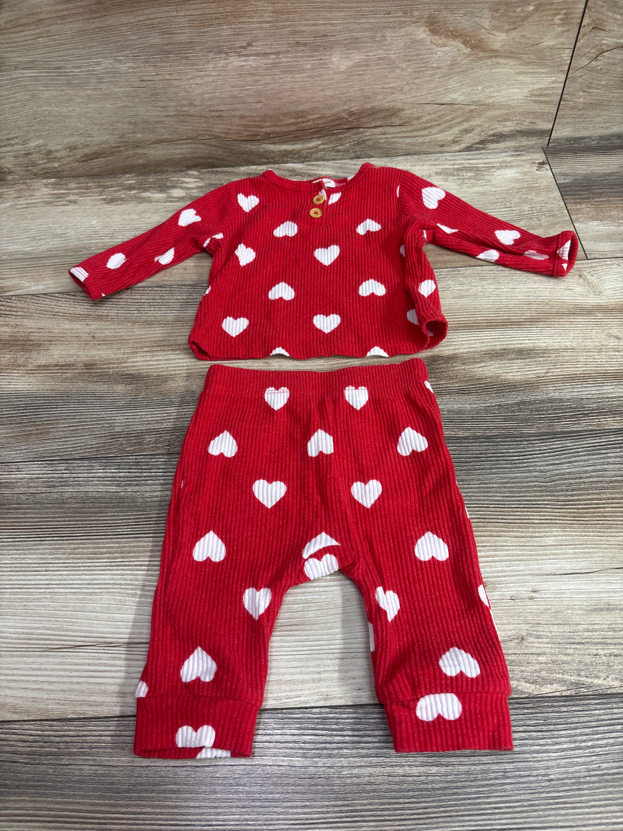 Cat & Jack 2pc Ribbed Heart Print Shirt & Pants Set Red sz 0-3m