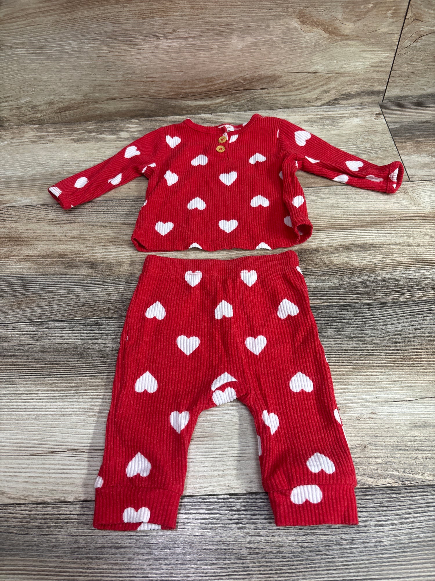 Cat & Jack 2pc Ribbed Heart Print Shirt & Pants Set Red sz 0-3m