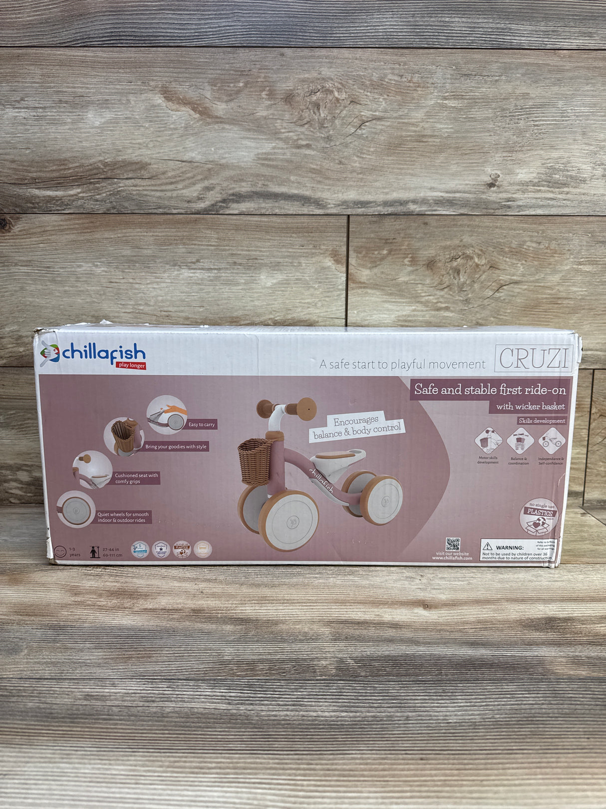 NEW Chillafish Cruzi 4-wheel ride-on w/ Woven Basket, Pink