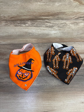 Halloween baby bibs: orange pumpkin witch and black skeleton designs for kids, perfect for festive baby gear.