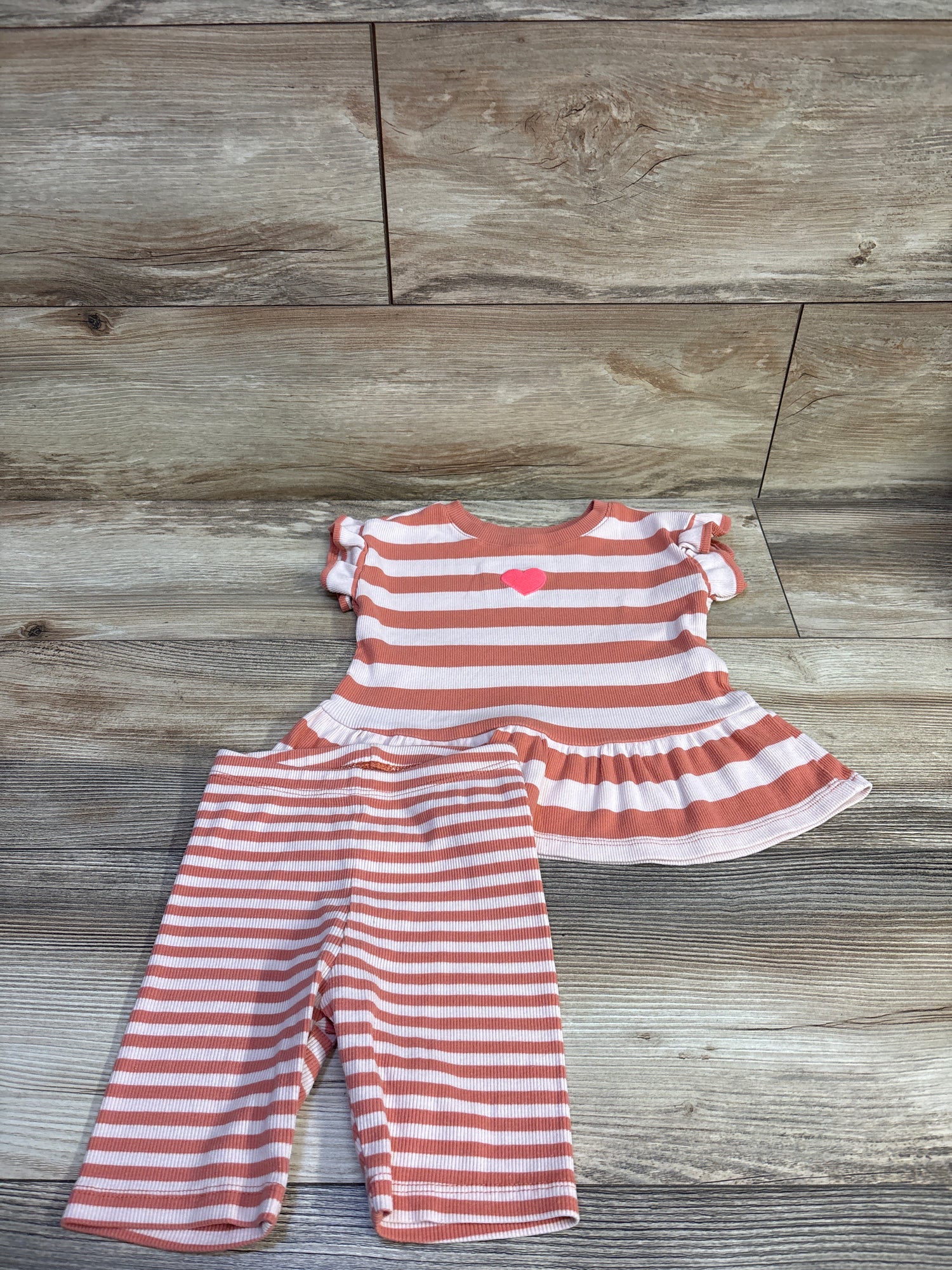 Cat & Jack 2pc Ribbed Striped Peplum Top & Shorts Set Pink sz 4T