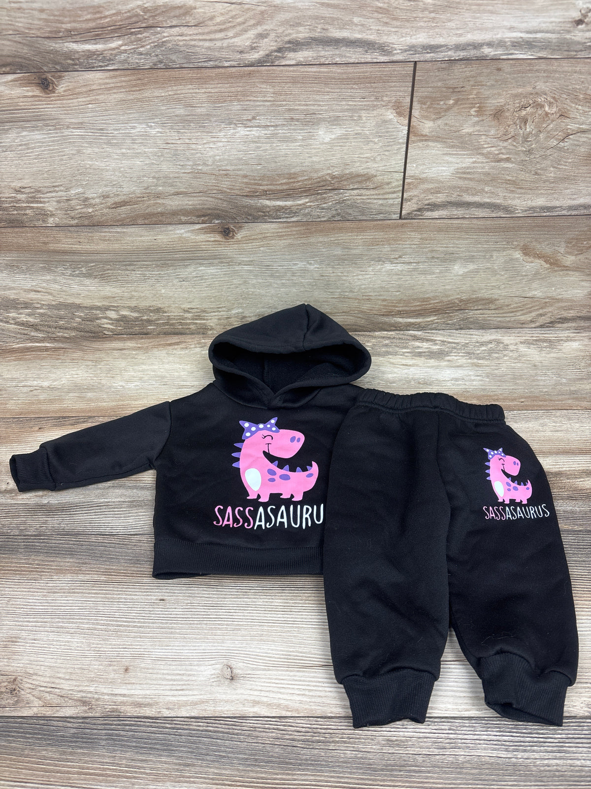 Sassasaurus 2pc Pullover Hoodie & Joggers Set Black sz 6-9m