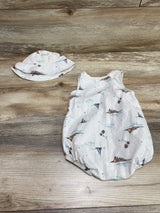 Child of Mine 2pc Henley Romper & Hat White sz 3-6m