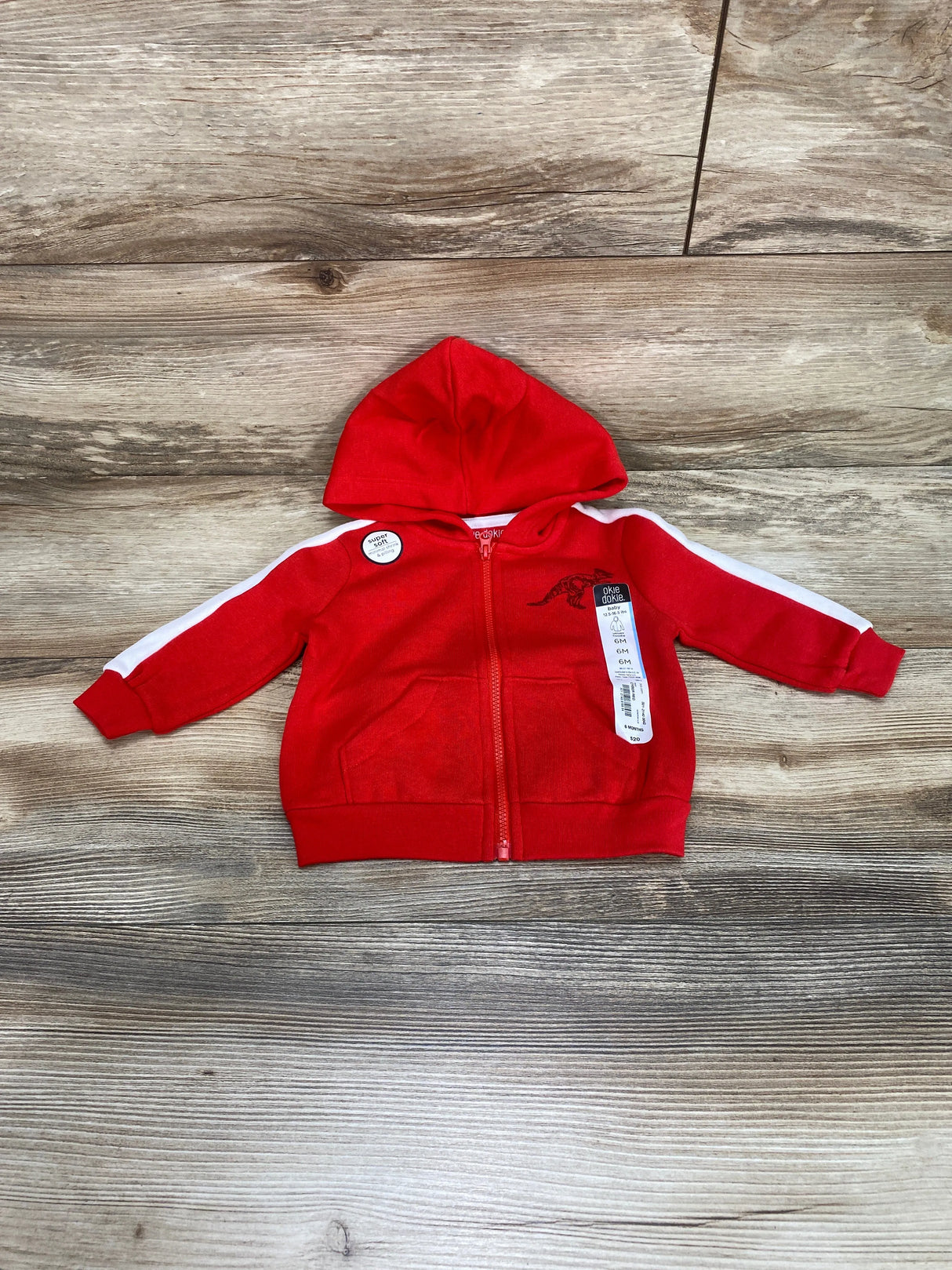 NEW Okie Dokie T-Rex Fleece Full Zip Red Hoodie sz 6m