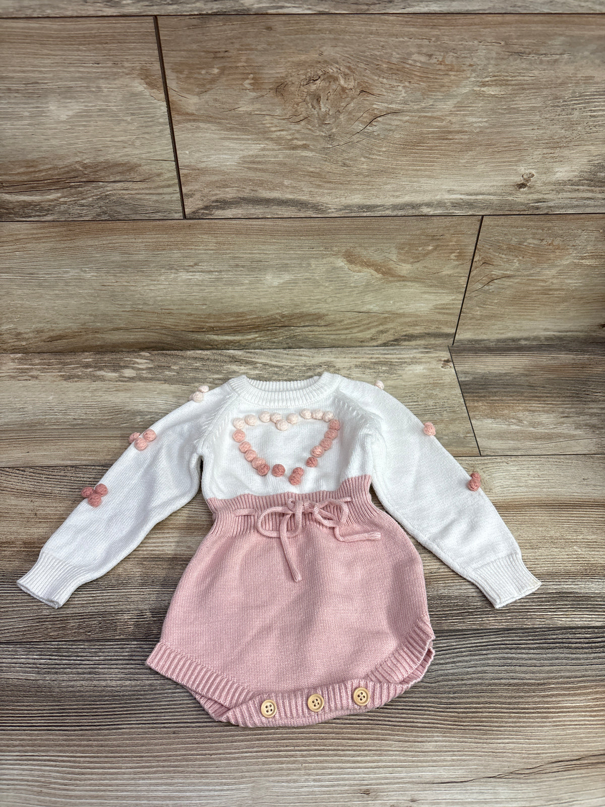 ZZLBUF Pom-Pom Heart Knit Bubble Romper White sz 6-12m