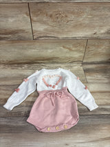 ZZLBUF Pom-Pom Heart Knit Bubble Romper White sz 6-12m