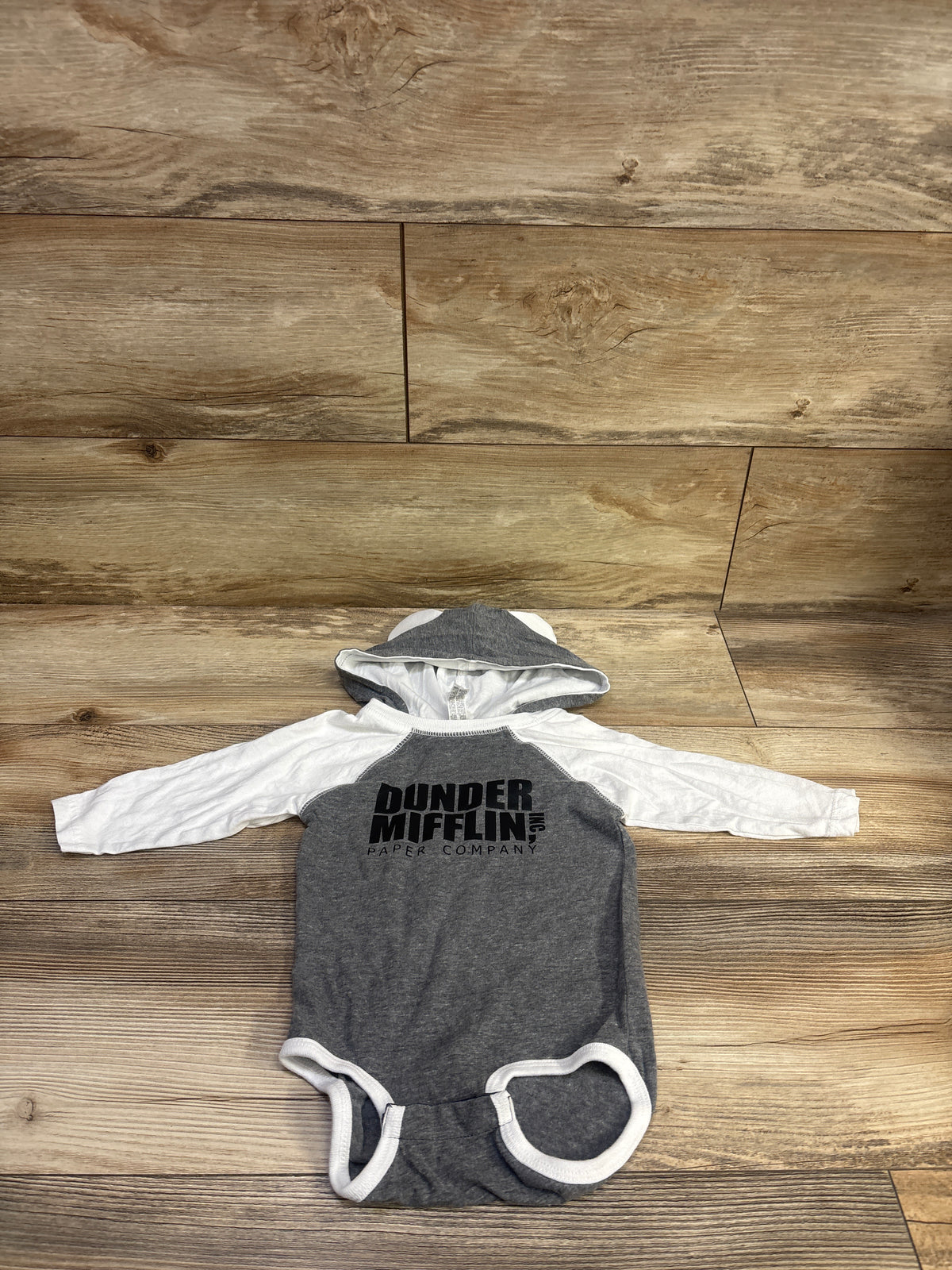 Rabbit Skins The Office Dunder Mifflin Hooded Bodysuit Grey sz 18m