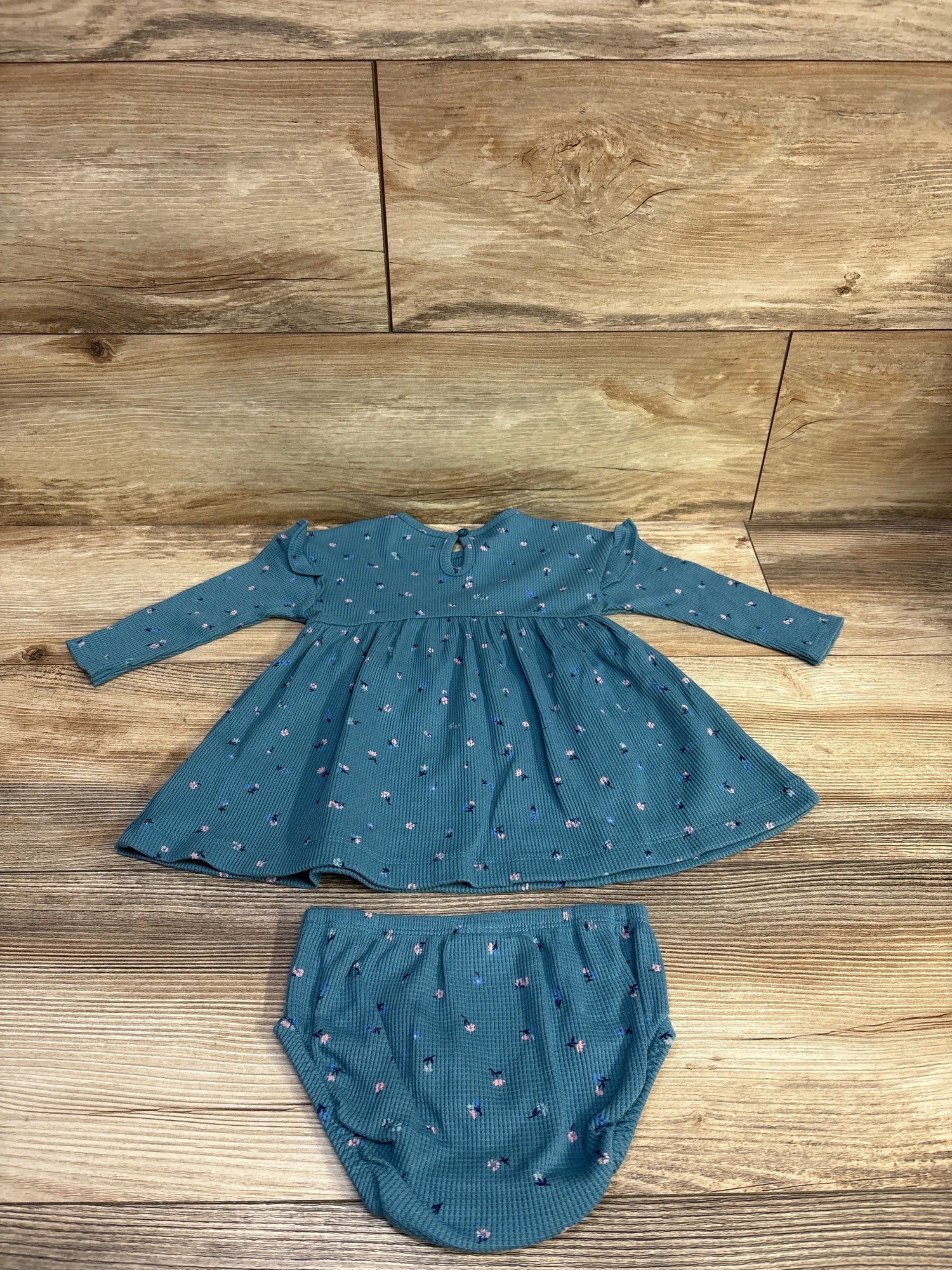 Carter's 2pc Floral Waffle Knit Dress & Bloomers Set Teal sz 9m