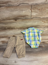 Wrangler Flannel Romper and Khaki Pants 2pc Set sz 3m