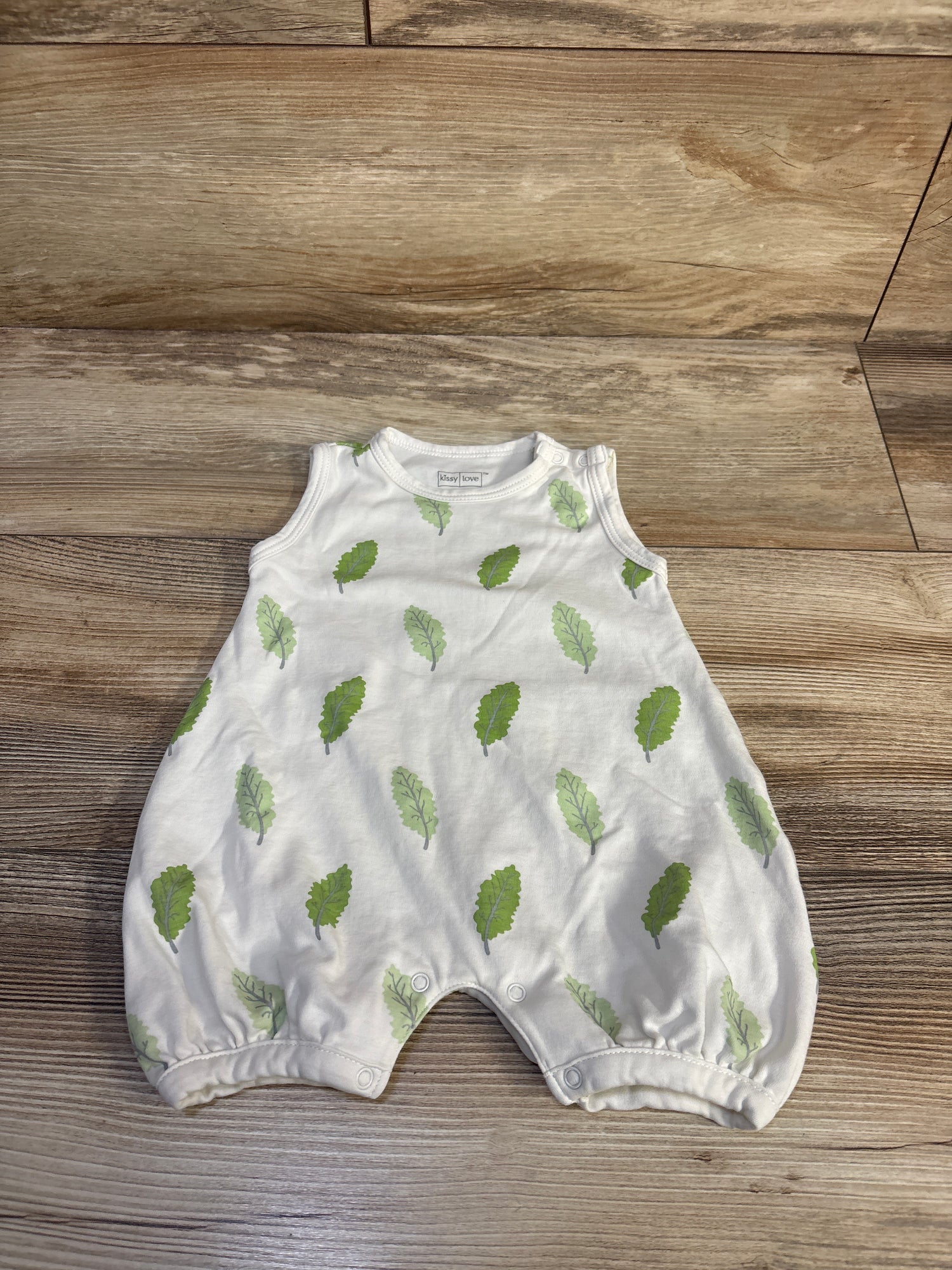 Kissy Love Leaf Print Shortie Romper White sz 3-6m