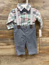 NEW Just One You 3pc Plaid Shirt & Suspenders Set White sz 3m
