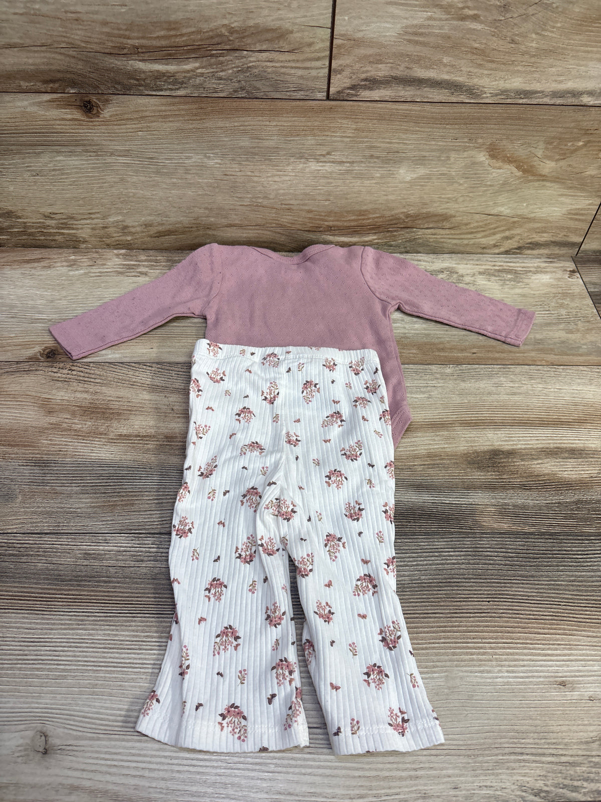 Tahari Baby 2pc Daddy's Girl Pointelle Knit Bodysuit & Flare Pants Set Pink sz 6-9m