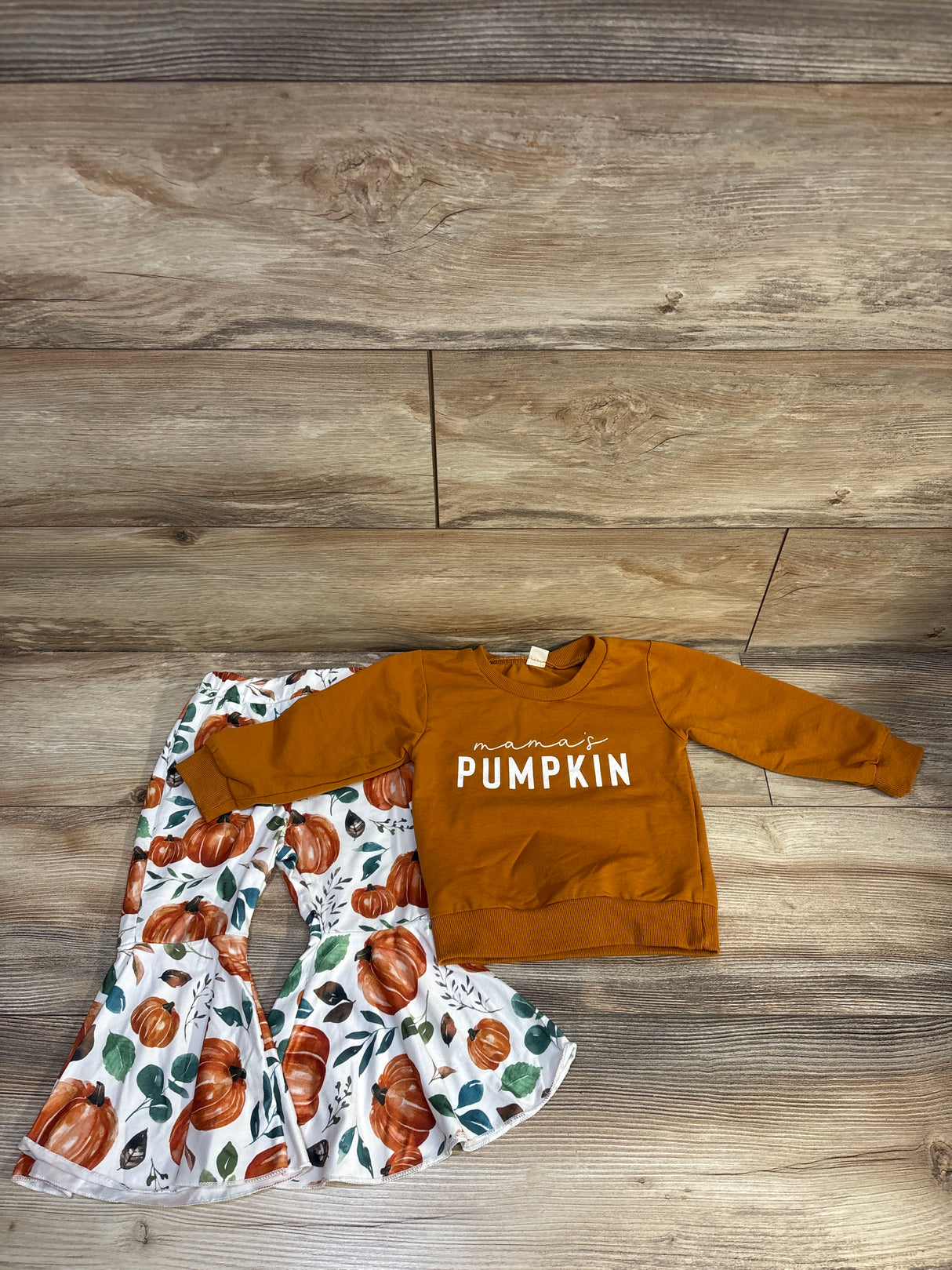 ZINTAOZT 2pc Mama's Pumpkin Sweatshirt & Flare Pants Set Brown sz 2T